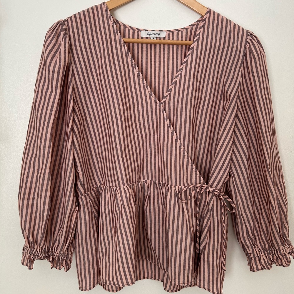 Madewell puff sleeve peplum wrap top